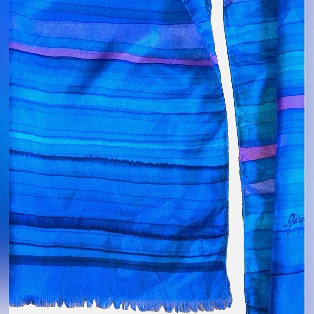 Vintage Jayakar Paris 100% Silk Scarf Signed Blue Purple Striped Oblong France